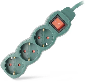 Entac ilgiklis 3 lizdų 3m 3680W IP20 su jungikliu, žalias