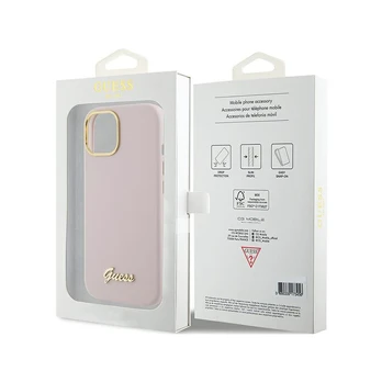 Guess Silicone Script Metal Logo & Frame Back Case for Apple iPhone 15