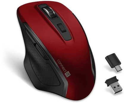 CONNECT IT Dual SmartSwitch belaidė pelė, USB-A + C, Raudonas