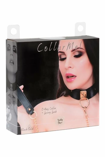 KINKY DIVA O-Ring Collar & Leash Black/Gold Adjustable Vegan Leather