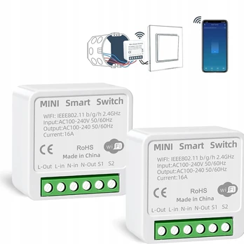 SAL Relės jungiklis šviesos jungiklis 16a wifi įleidžiamas mini tuya smart