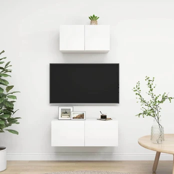 TV staliukas Televizoriaus spintelių komplektas, 2 dalių, baltas, mdp