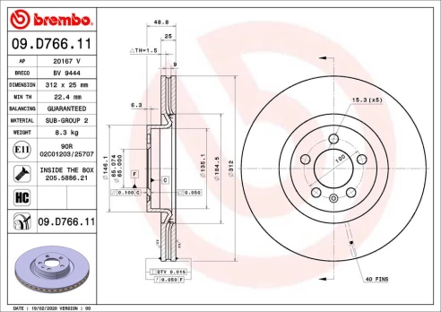 BREMBO 09.D766.11 Brake Disc