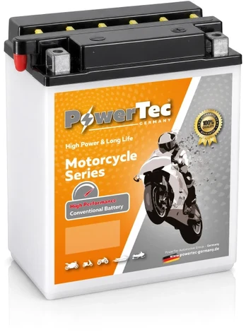 Akumuliatorius PowerTec YB14L-A2, motociklinis, 14 Ah, 12 V, 130 A, starterinis