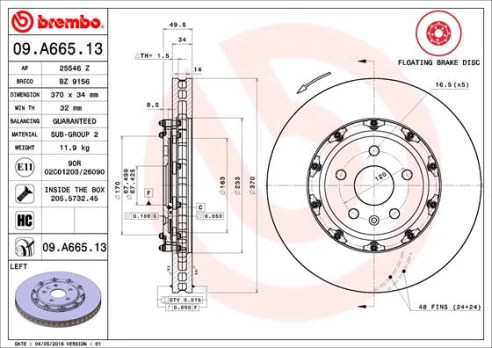 Stabdžių diskas BREMBO 09.A665.13
