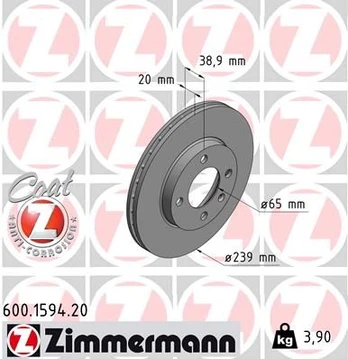 Stabdžių diskas ZIMMERMANN 600.1594.20