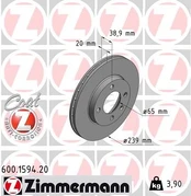 Stabdžių diskas ZIMMERMANN 600.1594.20 kaina