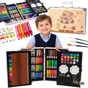 Woopie Art Set in a Case Crayons Paints Capybara