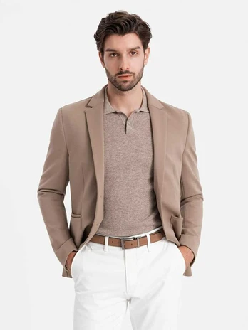 men's jacket with patch pockets - dark beige v3 om-blzb-0127