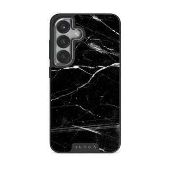 Noir Origin - Black Marble Samsung Galaxy S25 Plus Case, Elite Dark (Magnetic) / Silver