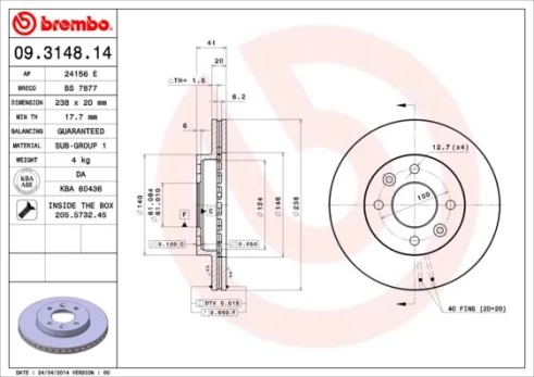 Stabdžių diskas BREMBO 09.3148.14