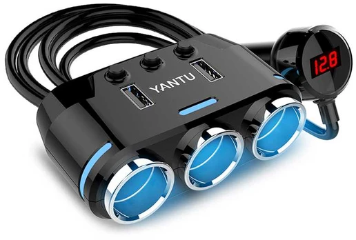 Car Cigarette Lighter Socket Splitter B39 Type C - 3 sockets + 2xUSB - 2,1A 100W with display and cable