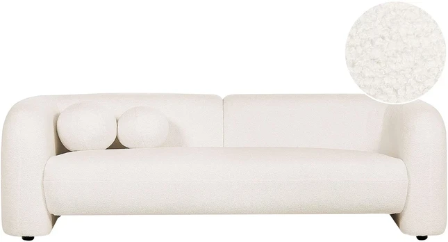 Beliani 3 vietų sofa LEIREN, balta Boucle audinys