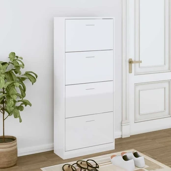 Spintelė batams, balta, 63x24x147cm, apdirbta mediena, blizgi