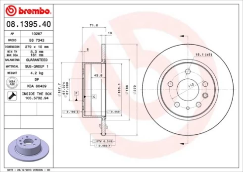 BREMBO 08.1395.40 Brake Disc