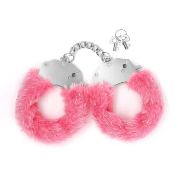Pink CRUSHIOUS SPANGLE METAL HANDCUFFS WITH PLUSH IN Rožinis