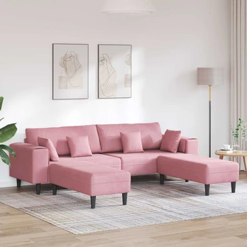 Sofa su pagalve 3 pcs Rožinė Aksomas