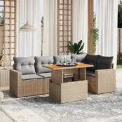 Sofos komplektas su pagalvėlėmis, 6 dalių, smėlio, poliratanas kaina