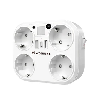 Wozinsky WRS-2B 4x AC 2x USB-A 2x USB-C 4000 W Network Splitter with Lamp - Baltas