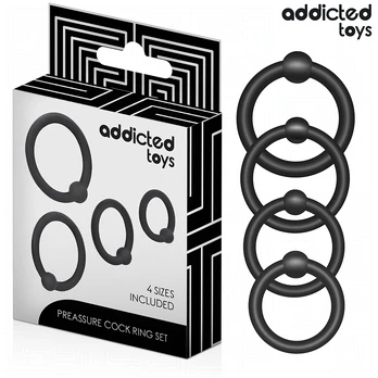 Addicted Toys Silicone Adjustable Pressure Rings Set - 4 Sizes, Black