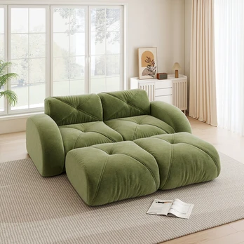 Modulinė sofa, 2 vietų, su 2 taburetėmis, žalia