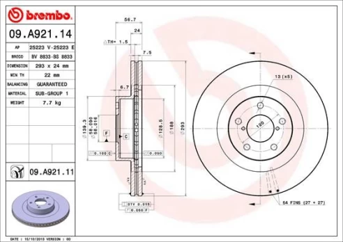 Stabdžių diskas BREMBO 09.A921.11