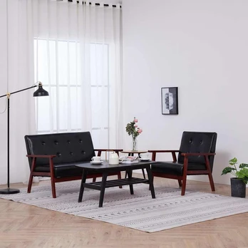 Sofa Sofos komplektas, 2 dalių, juodos spalvos, dirbtinė oda