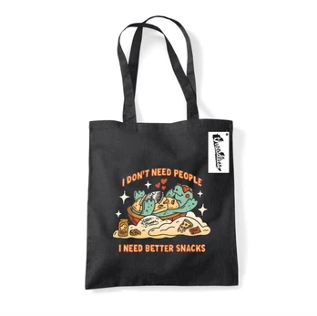Letter Shoppe (I Need Better Snacks) Black Tote Bag