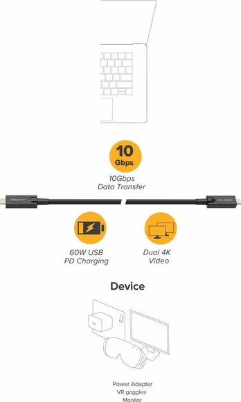 USB kabelis Alogic USB-C - USB-C 15 m juodas (U3-TCC15-MM-H)
