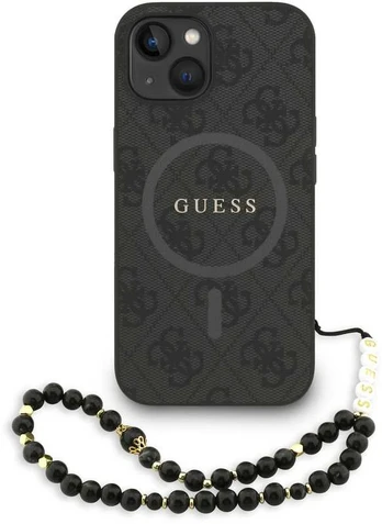 Dėklas Guess PU Leather 4G Colored Ring Strap MagSafe Case for iPhone 13 Juodas