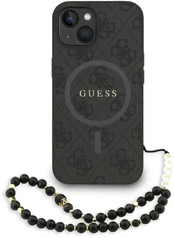 Dėklas Guess PU Leather 4G Colored Ring Strap MagSafe Case for iPhone 13 Juodas