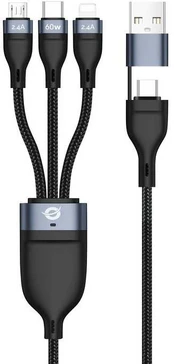 Kabelis USB Conceptronic USB-C USB-A - USB-C + microUSB + Lightning 1.5 m Juodas (ETTA05B15)