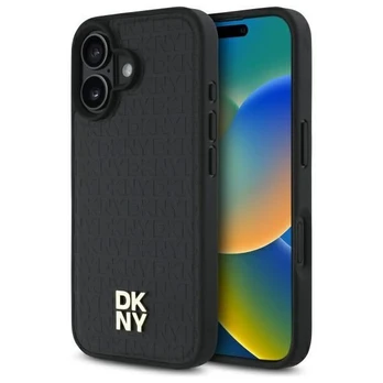 DKNY DKHMP16SPSHRPSK iPhone 16 6.1" hardcase juoda/juodas Repeat Pattern Stack Logo MagSafe