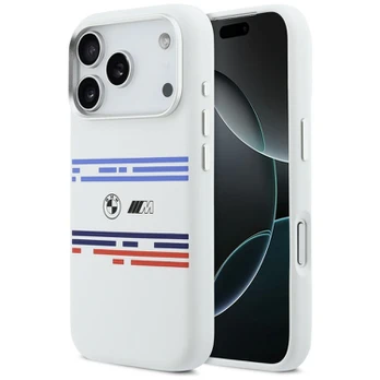 Dėklas BMW M Silicon Horizontal Line MagSafe do iPhone 17 Pro balta
