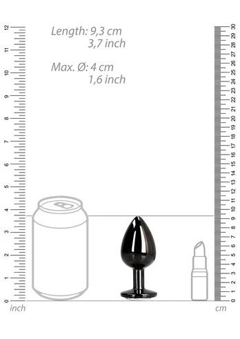 Ouch By Shots Round Gem Butt Plug - Large - Gunmetal/Diamond
