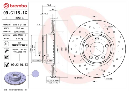 Stabdžių diskas BREMBO 09.C116.1X
