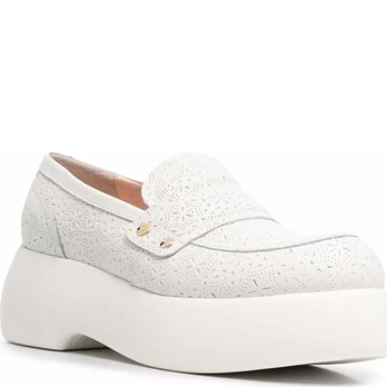 Bateliai - moterims, Balta, PUFFY MOC PERFORATED SHOES