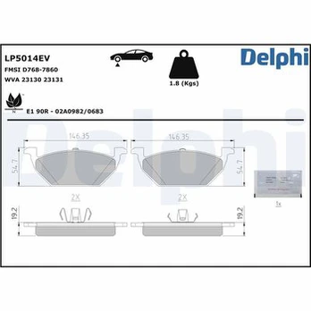 Stabdžių trinkelių rinkinys, diskinis stabdys DELPHI LP5014EV