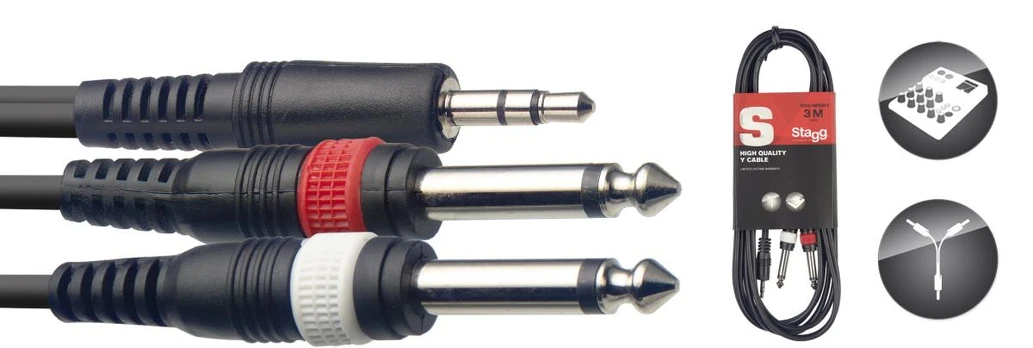 Kabelis 3.5mm minijack stereo - 2x6.3 Jack 1m Stagg
