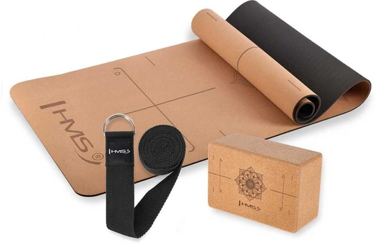 YOGA SET HMS CORK MAT TPE YM11 + BLOCK KJ02 + STRAP SJ02