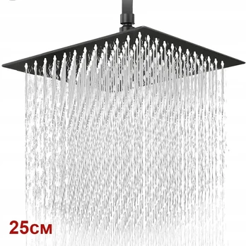 Juodas matinis kvadratinis dušo galvutė 25cm, itin plonas