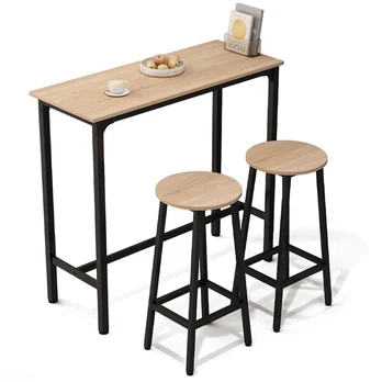 Baras virtuvės stalas + 2 taburetės, modernus pramoninis loft stilius, šviesiai rudos spalvos