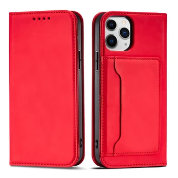 Dėklas Magnet Card Case for iPhone 12 Pro Raudonas