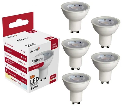 Avide LED lemputė 7W GU10 36° 3000K 5vnt
