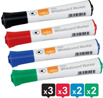 Nobo Glide whiteboard marker rund spids 2 mm hurtigttørende blæk, pakke/10 stk. Assorteret
