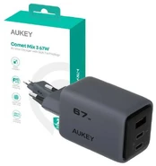 Sieninis įkroviklis 67W 2xUSB-C, 1xUSB, PD GaN by Aukey Dark Pilkas kaina
