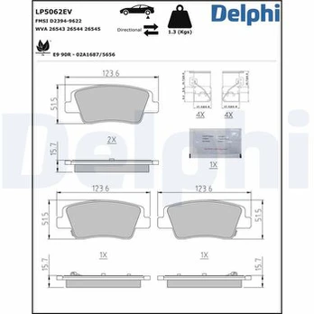 Stabdžių trinkelių rinkinys, diskinis stabdys DELPHI LP5062EV