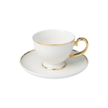 Puodelis su lėkštute Quality Ceramic Prima Gold, aukso/balta, 0.28 l