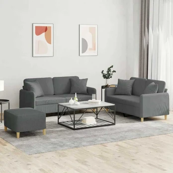 Sofa Sofos komplektas su pagalvėmis, 3 dalių, pilkas, audinys
