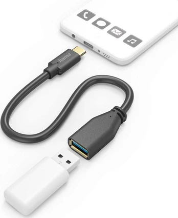 Hama OTG, USB 3.0 A, USB-C, 15CM, juoda